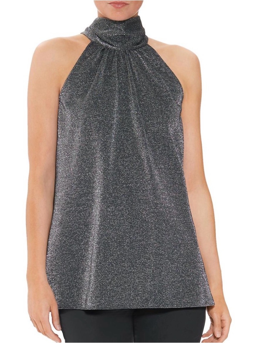 Halston Heritage Silver Metallic Halter Neck Camisole
